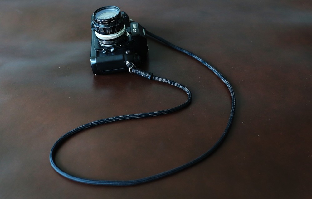 Black Climbing Rope Leather Camera Strap – 6mm Handmade Neck/Shoulder