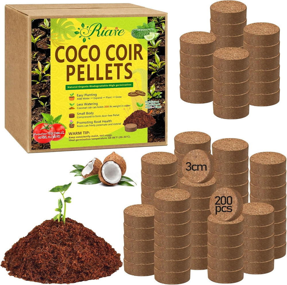 200Pcs Coco Coir Seed Starter Pellets 30mm Compressed Soil Plugs Organic Peat Fr