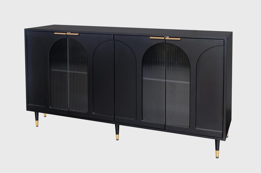 Sideboard Buffet Server Cabinet Storage Cabinet with 4 Glass Doors Black