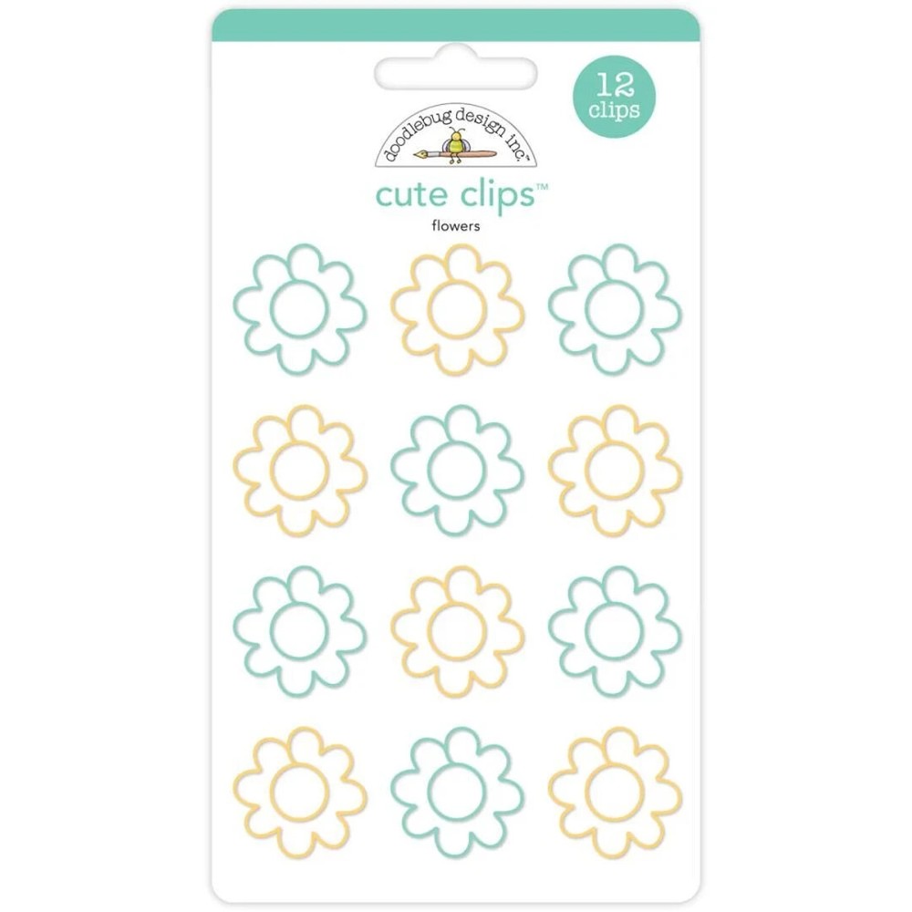 Doodlebug Cute Clips 12/Pkg Flowers, NEW