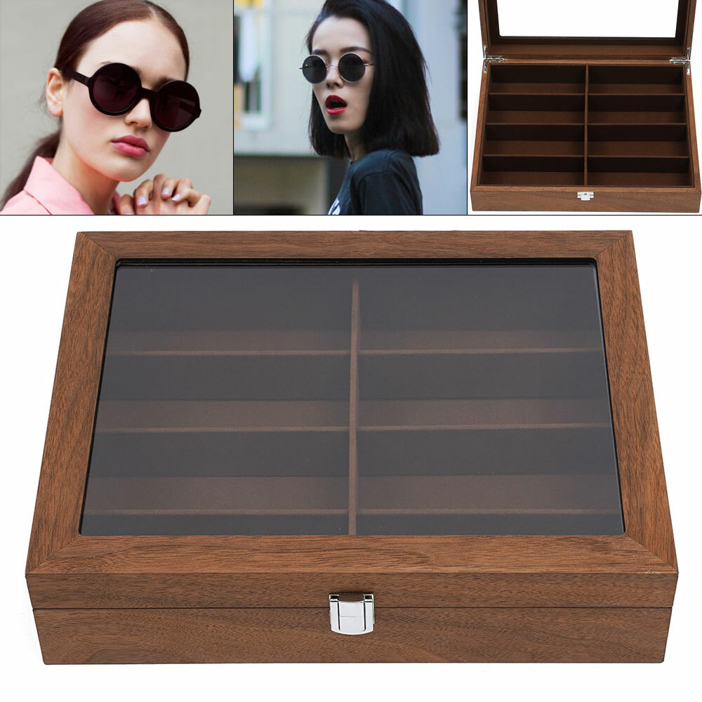 Eyeglass Box Sunglasses Display Box Glasses Case Storage 8-Bits Case Walnut Gift