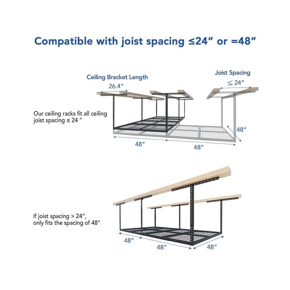 FLEXIMOUNTS 4x8 Overhead Garage Storage Rack, Adjustable Organization System,...