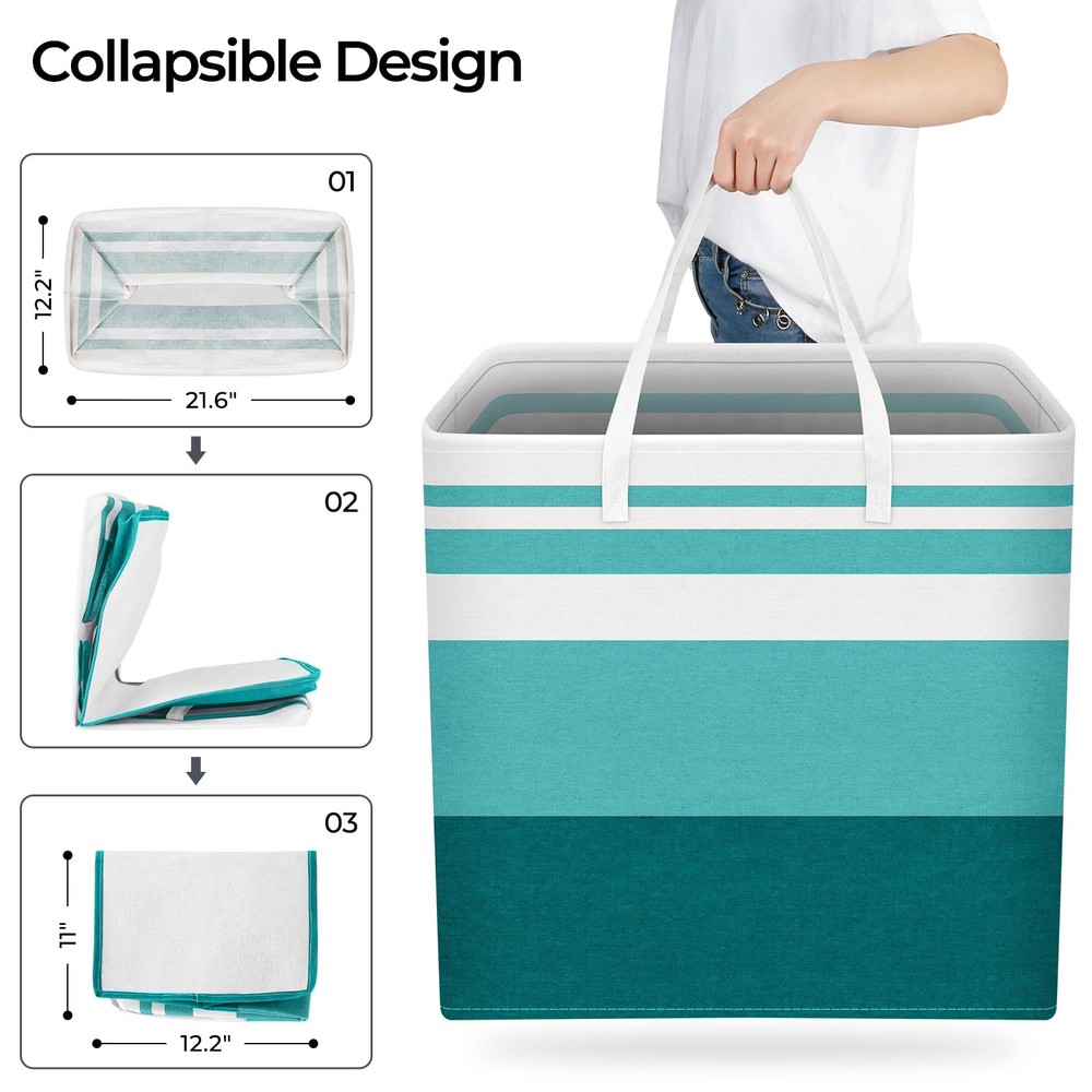 2 Pack Large Laundry Basket Waterproof Freestanding Hamper 100L Green