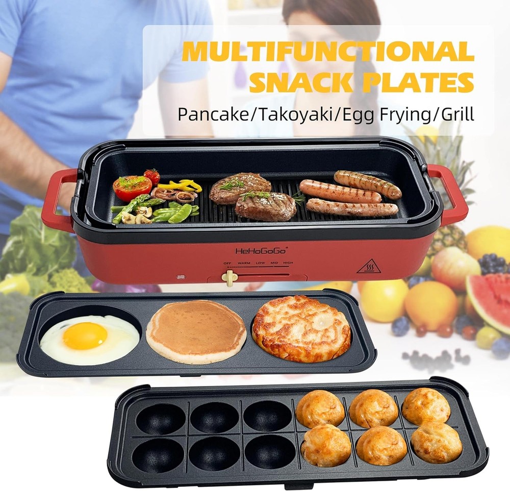Multifunctional Electric Griddle Electric Grill Nonstick Baking Maker W/ 3
