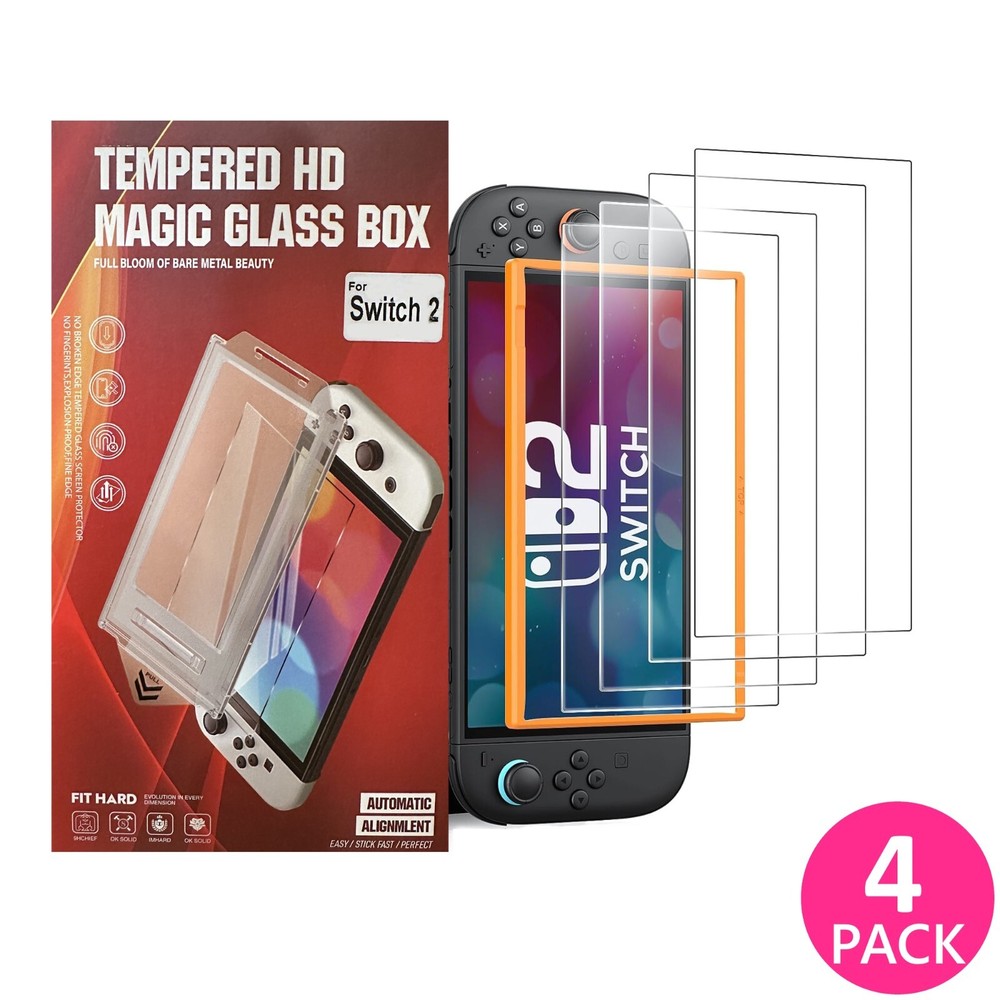 4-Pack Screen Protector for Nintendo Switch 2 Tempered Glass w Alignment Frame