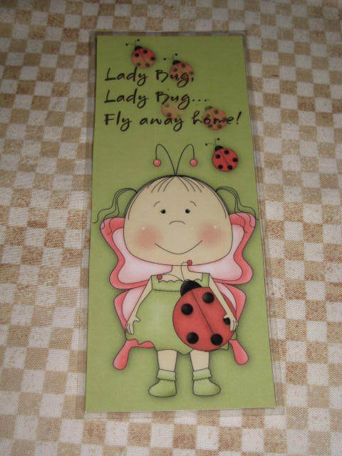 PRIMITIVE BUTTERFLY LADY BUG LAMINATED BOOKMARK