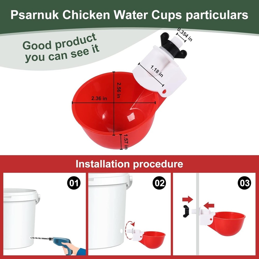 8-Pack Automatic Chicken Waterer Cups with Matching Drill - Leak Proof & Easy...