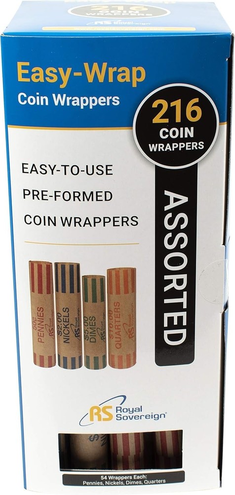 Convenient Blue Coin Wrappers - 216 Preformed Assorted Count for Easy Use