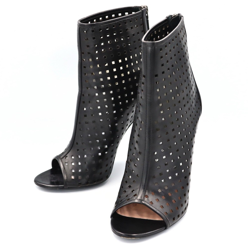 Barbara Bui Open Toe Booties Black Perforated Leather Size 40 Ankle Boots