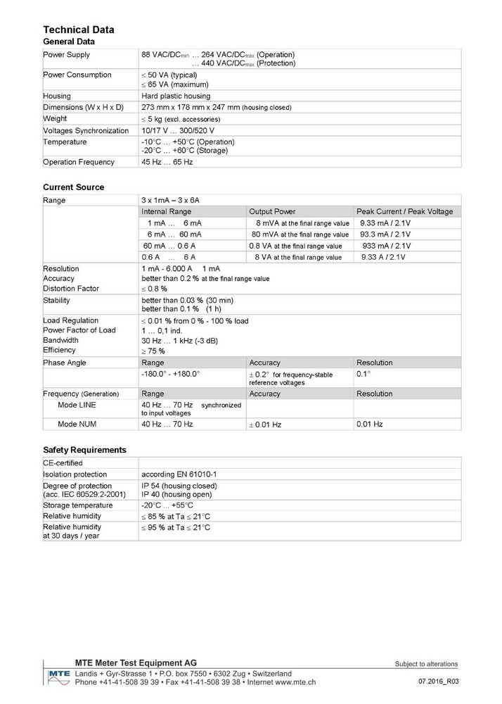 MTE Checksource 2.3 Three Phase Current Source 6 A