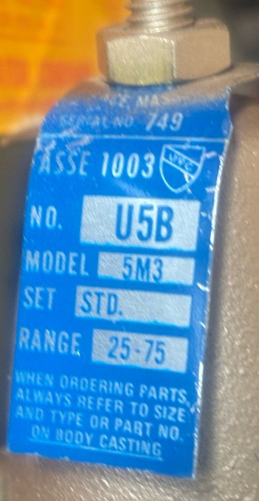 Watts Regulator Water Pressure Reducing Valve 1/2" U5B STD Range 25-75 Model 5M3