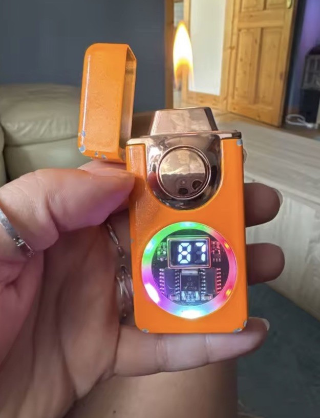 Rechargeable LED Display Butane Flame Lighter Orange Black Rectangle