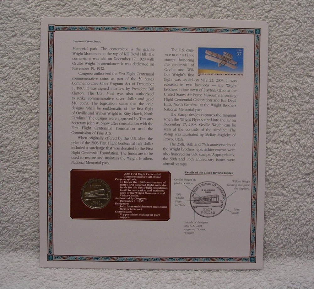 2003 P First Flight Centennial Half Dollar - Coin & Stamp Commemorative Panel