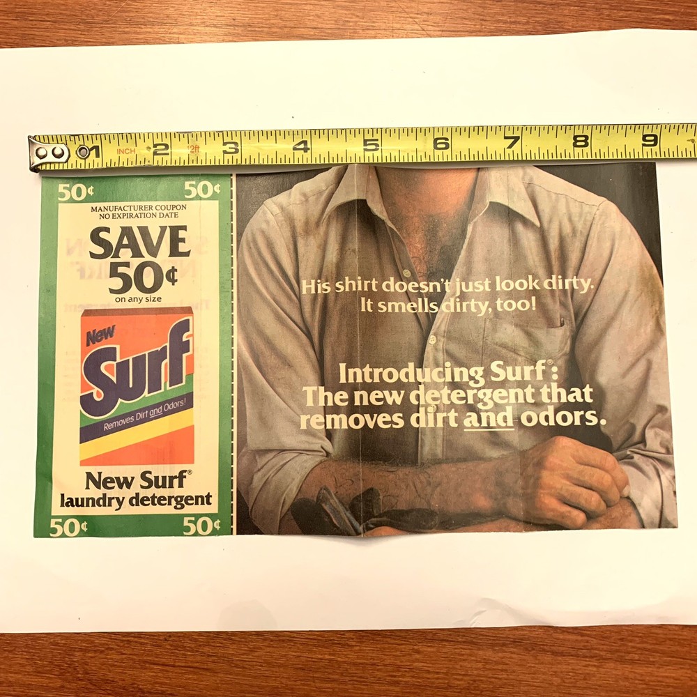 SURF Laundry Detergent Ad Vintage Original 50 Cent Coupon Advertisement 1986