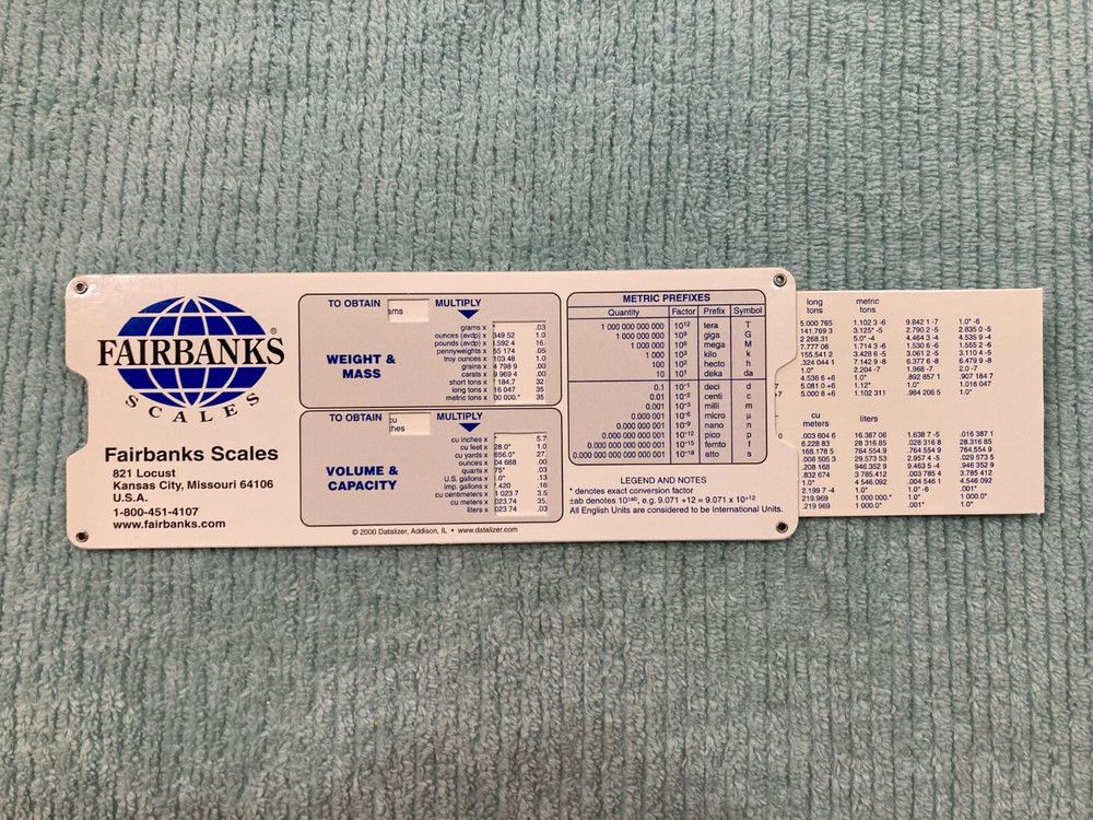Fairbanks Scales - Scale & Conversion Slide Rule Calculator - © 2000 Datalizer