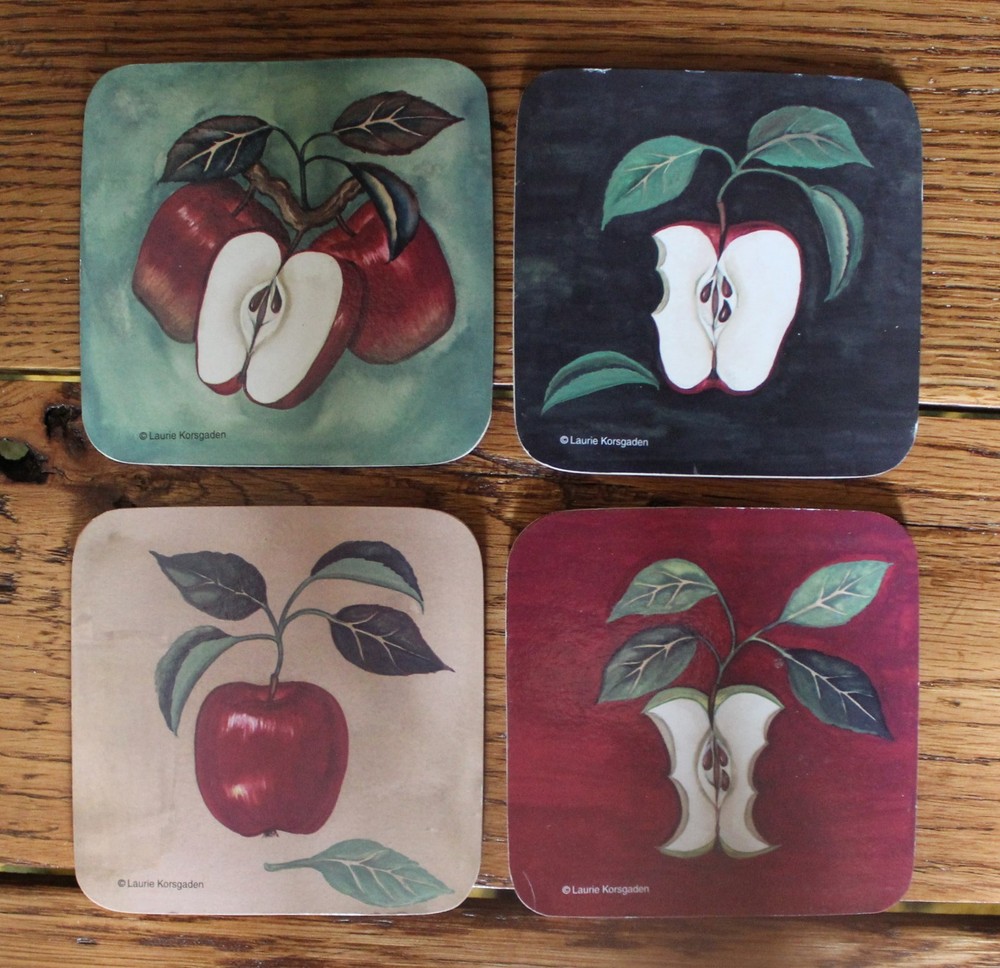 Apple Coaster Set with Caddy 5peice Country Decor Great Gift