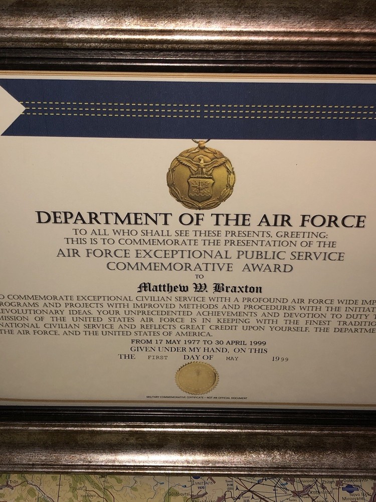 USAF EXCEPTIONAL PUBLIC SERVICE COMMEMORATIVE AWARD CERTIFICATE Type-1