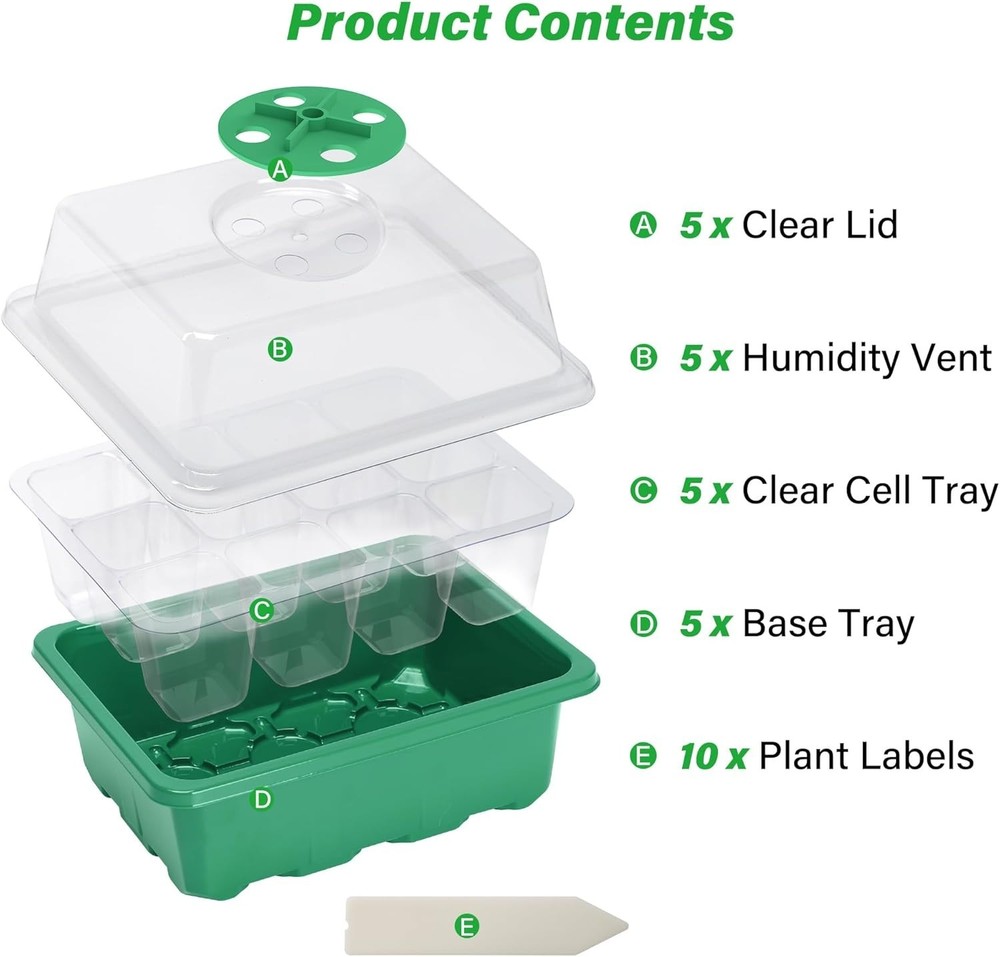 Mini 5-Pack Seed Starter Trays, Seed Starter Kit with Adjustable Humidity Dome