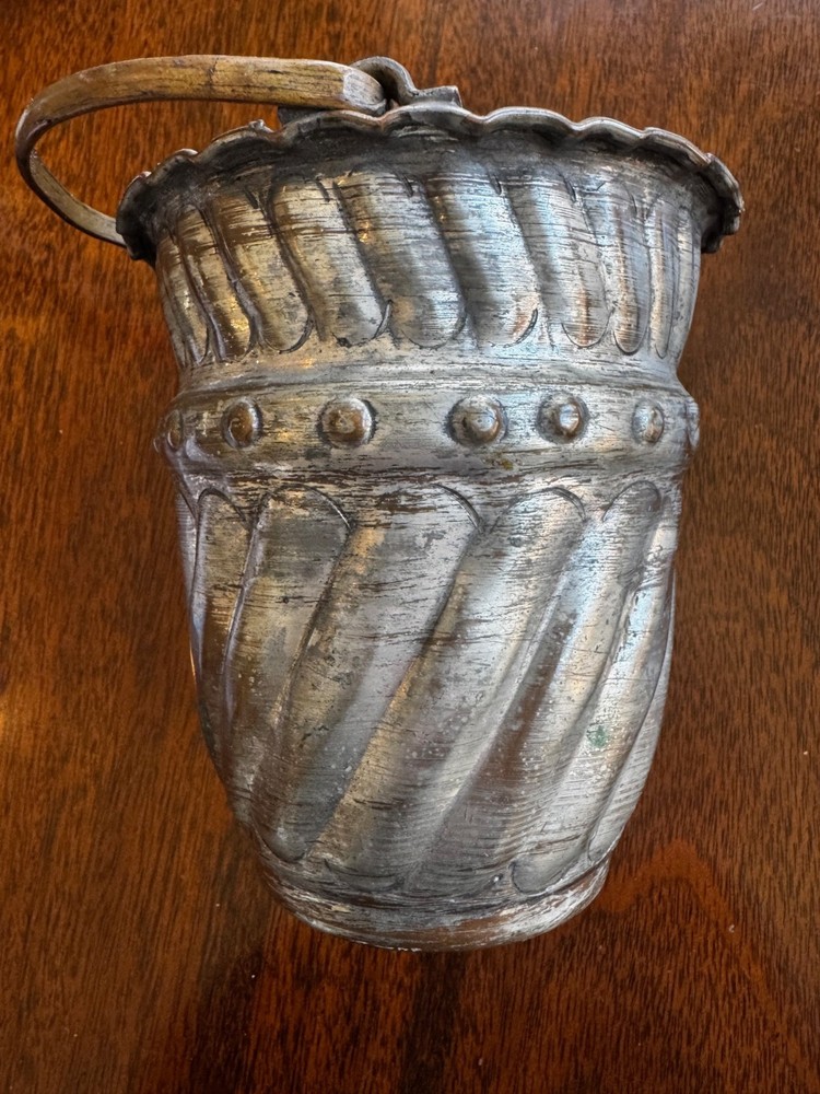 Vintage Middle Eastern Silver Washed Copper Bucket