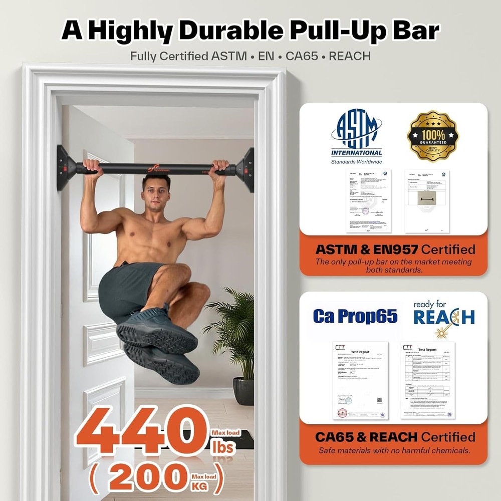 Multi-Functional Pull Up Bar - Adjustable 29.5-37'', Max 440lbs, Ideal Home Gym