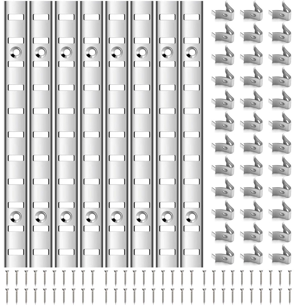 8 PCS Adjustable Shelf Bracket 40 Inch Pilaster Strips Rail Track Silver