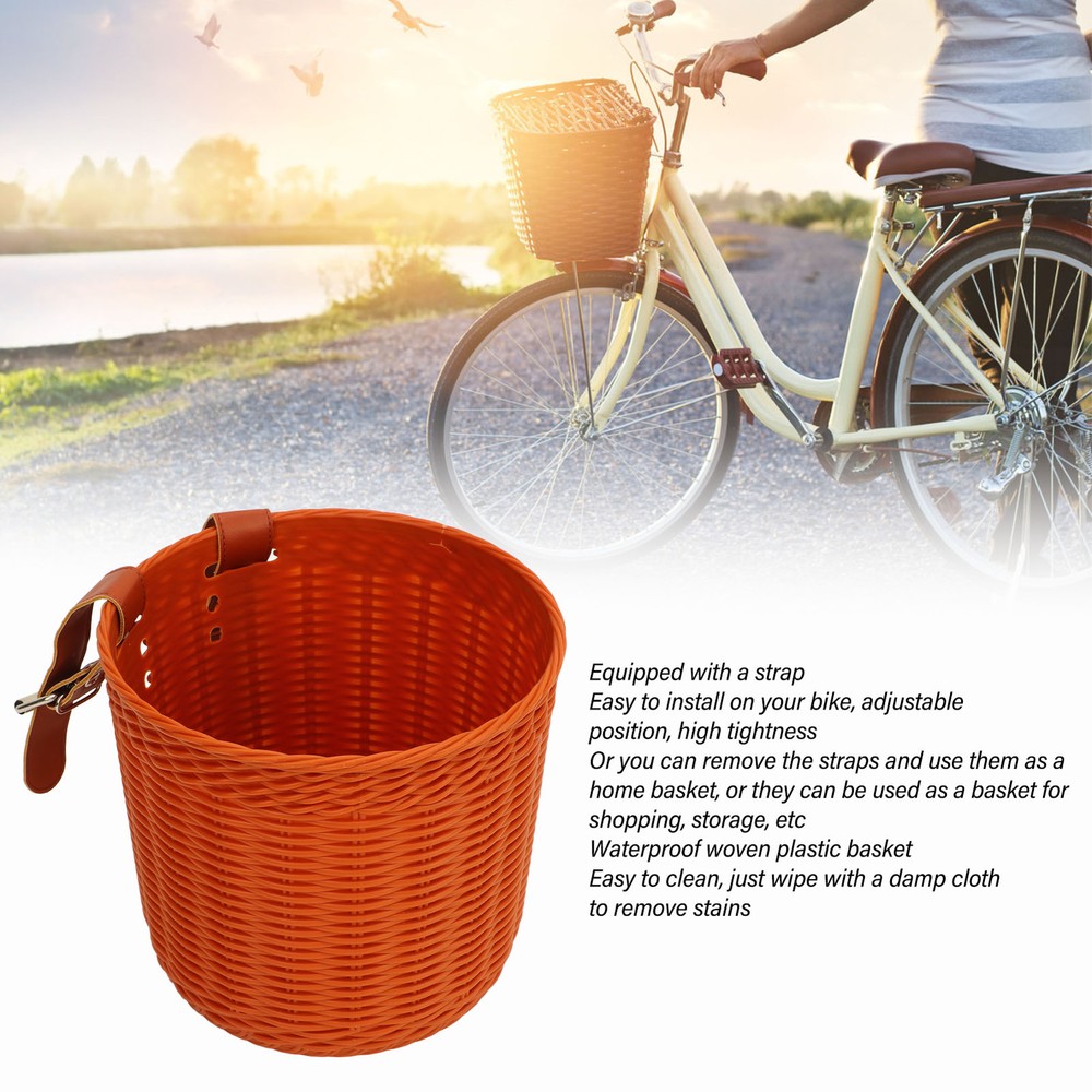 (Coffee)Front Handlebar Basket Multipurpose Simulation Wicker Round CH
