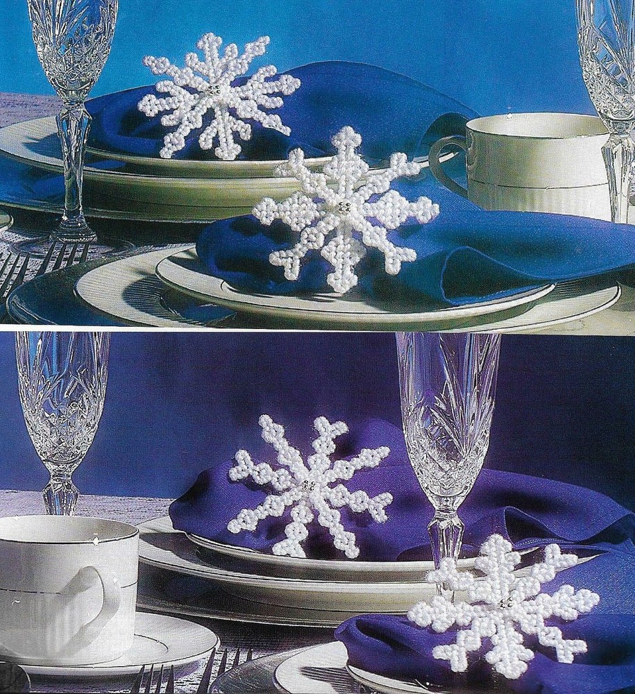 4 BEADED SNOWFLAKES ORNAMENTS CHRISTMAS PLASTIC CANVAS PATTERN INSTRUCTIONS