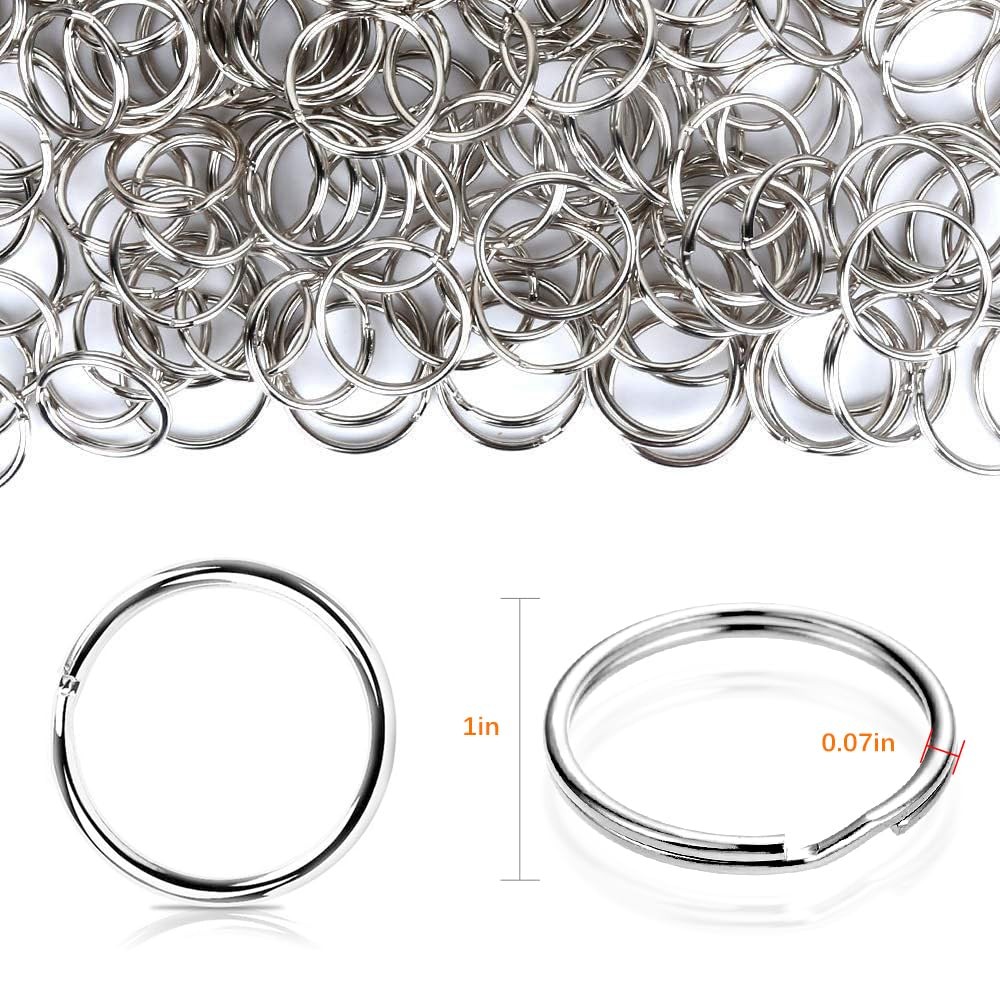 200PCS 25mm Split Key Rings Bulk, for Keychain and Crafts silver