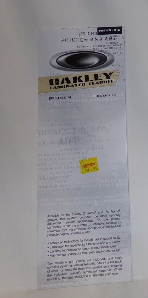 OAKLEY PROVEN/OTG LAMINATED TEAR-OFFS  14-PACK