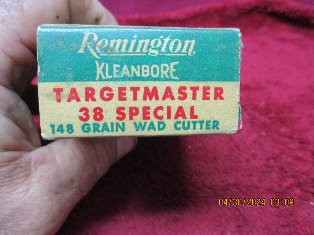 Vintage Remington KLeanbore Targetmaster, 38 Spec. Wad-Cutt, . Ammo Box, (EMPTY)