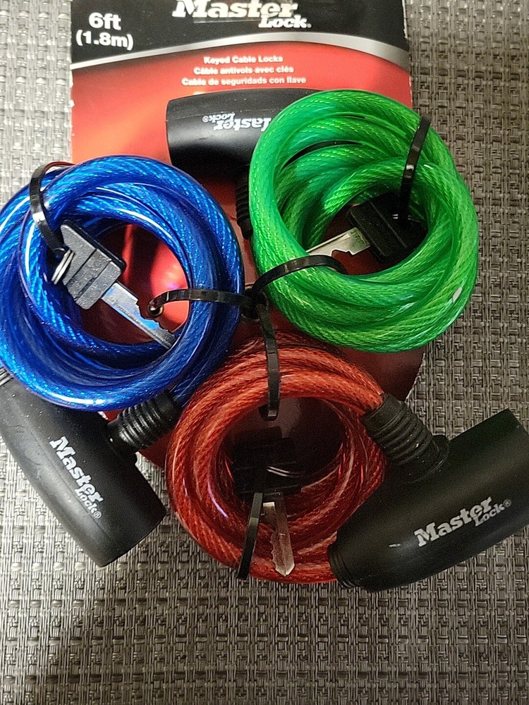 Master Lock 6ft. Keyed Cable Lock, Bike Lock, 3 Pack