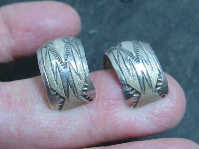 native american sterling earrings etched