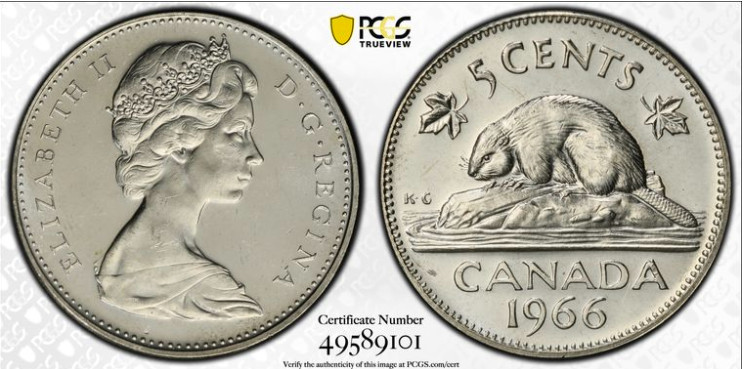 1966 Canada Nickel PCGS Gold Shield PL64CAM