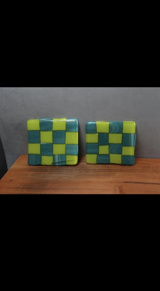 Handmade Glass Checkered Spring Coasters