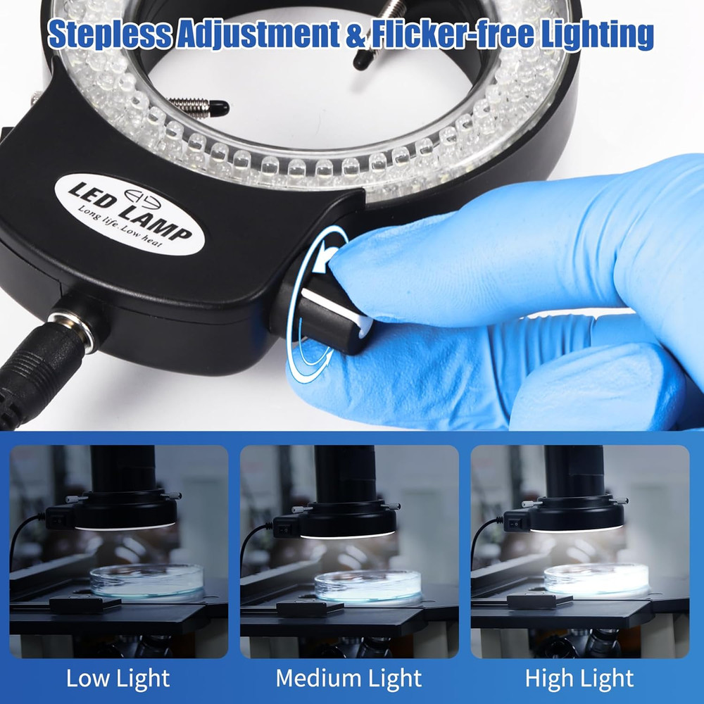144 LED Ring Microscope Light Adjustable Illuminator, Microscope Lamp LED Ring L