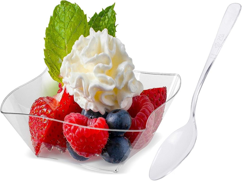 Mini Dert Cups with Spoons - Mini Dert Plates Disposable Bowls