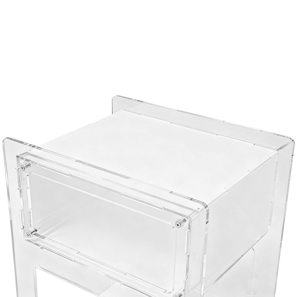 White Acrylic Side Table, Acrylic Nightstand, Rectangle Storage Shelf