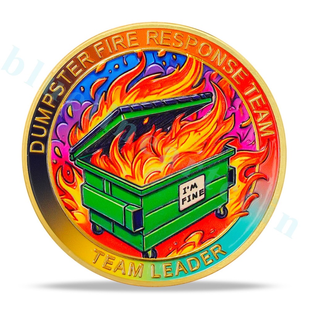 Inspirational Skull Dumpster Fire Challenge Coin - Dumpster Fire Response Team