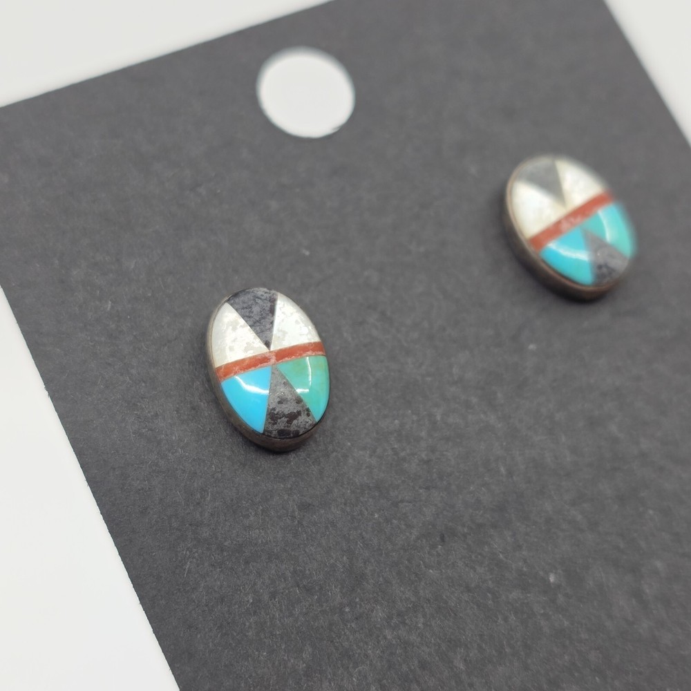 Native American Sterling Silver Assorted Stone Post Back Stud Earrings