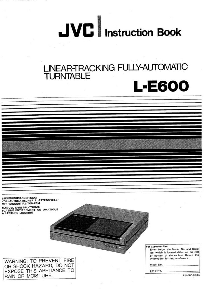 JVC L-E600 Turntable Owners Manual