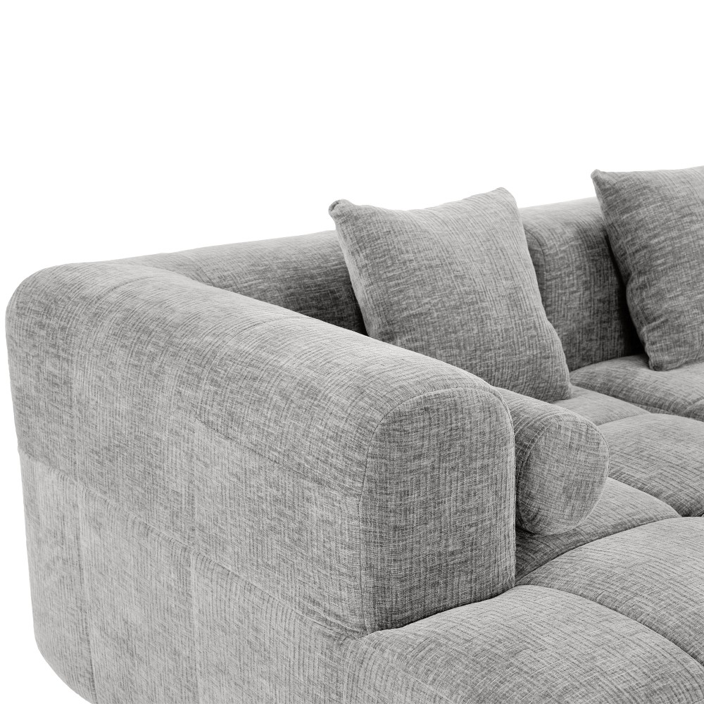 3-Seat Modular Sectional Sofa, Tufted Back with Side Pockets, Light Grey