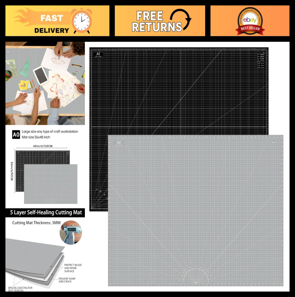 Thickened 36x48" Self-Healing Cutting Mat for Sewing & Crafts, Double-Sided 5-Pl