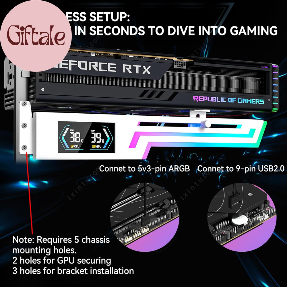 ARGB GPU Support Bracket with Temp Display Adjustable Anti Sag Stand