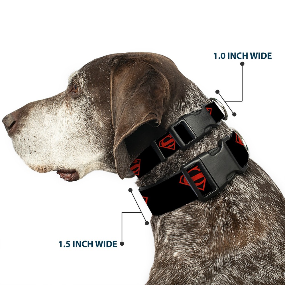 Plastic Clip Collar Superboy Shield Black/Red Medium 11-16.5"