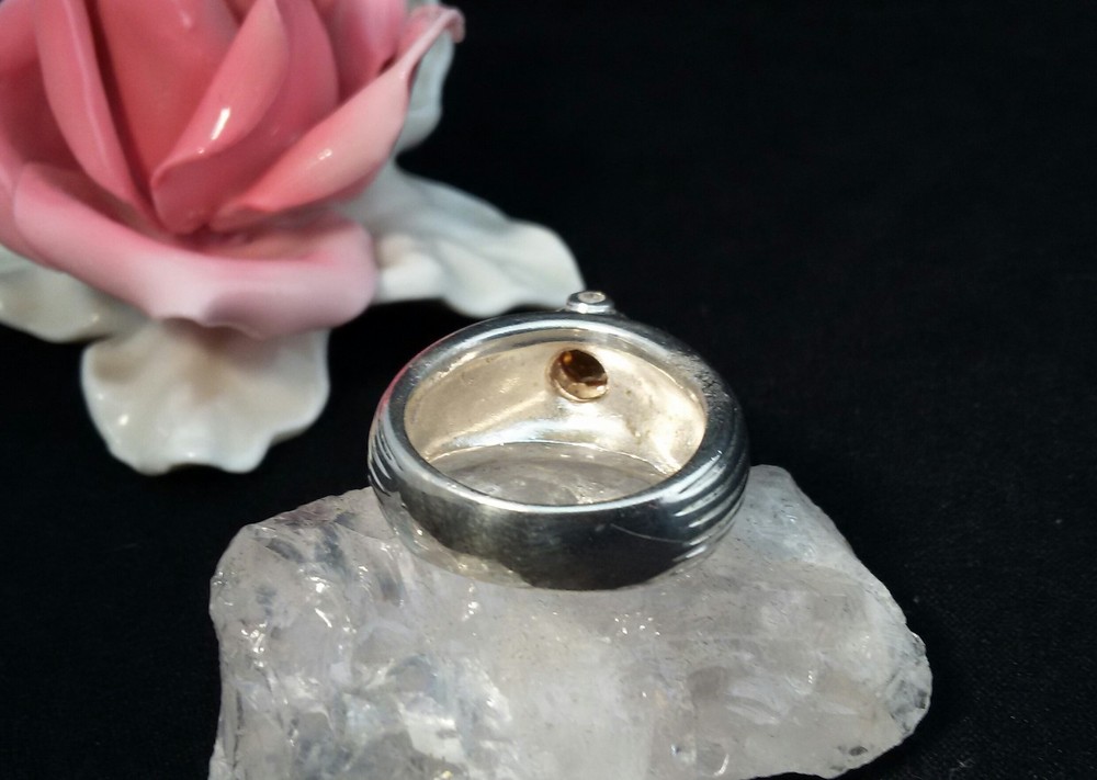 Silver ring gemstone ring silver 925 citrine, size 54 (17.2 mm Ø)