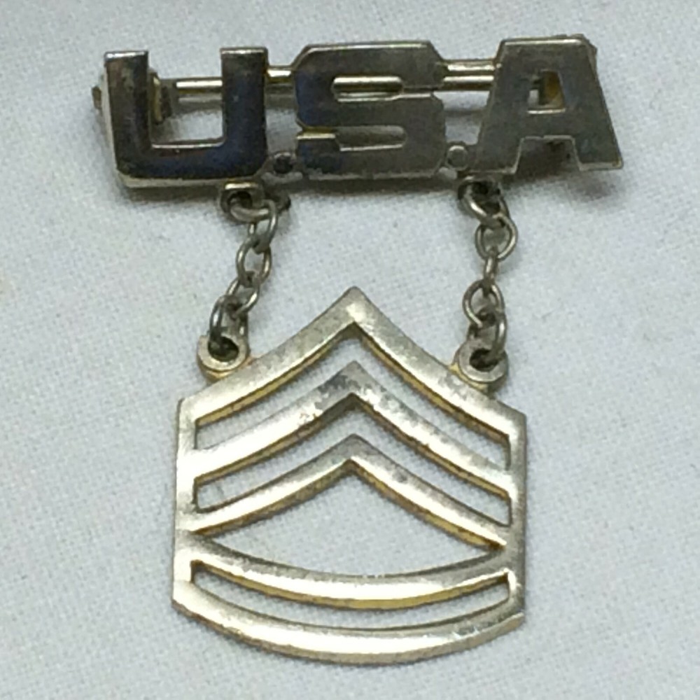 Vintage Sterling USA Military Pin Sergeant