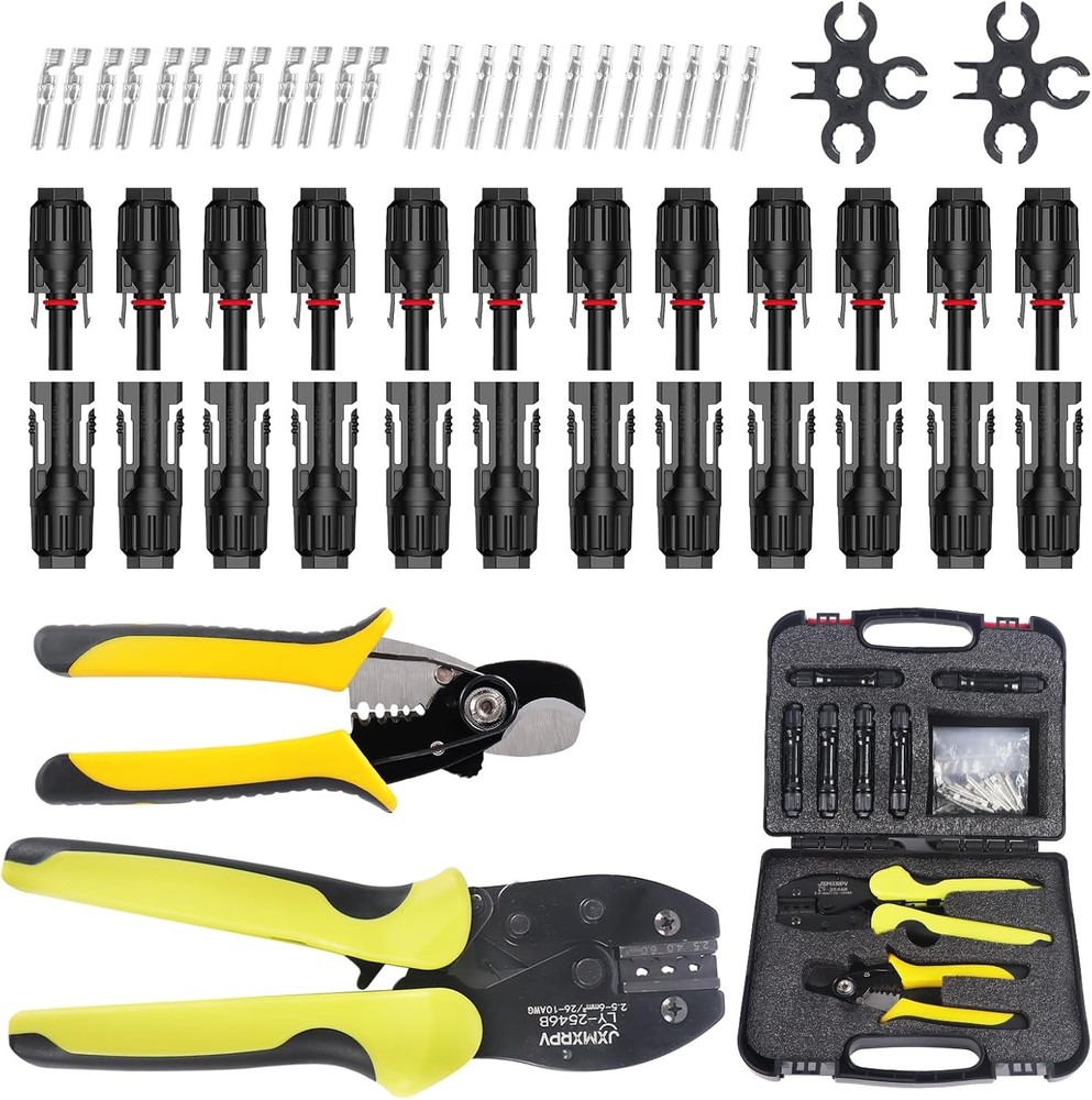 Solar Crimper Stripper Tool Kit with 12 Pairs Connectors and 2 Spanner Wrenches