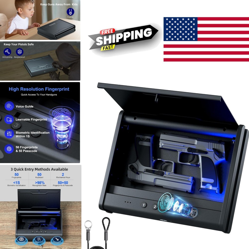Quick Access Fingerprint Pistol Safe with Interior Light Features