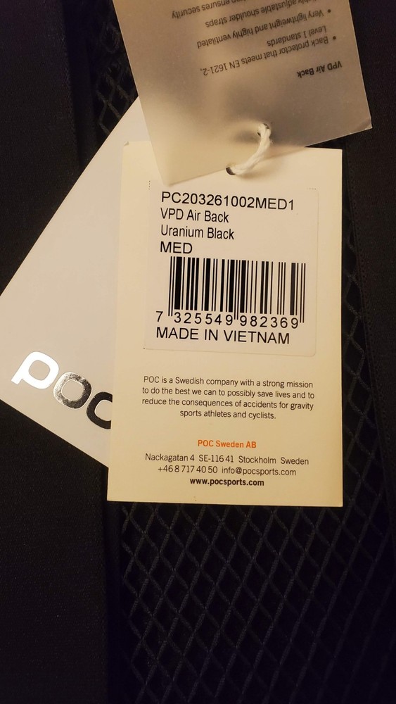POC VPD Air Back Uranium Black Medium Ski Protector (Missing Belt)