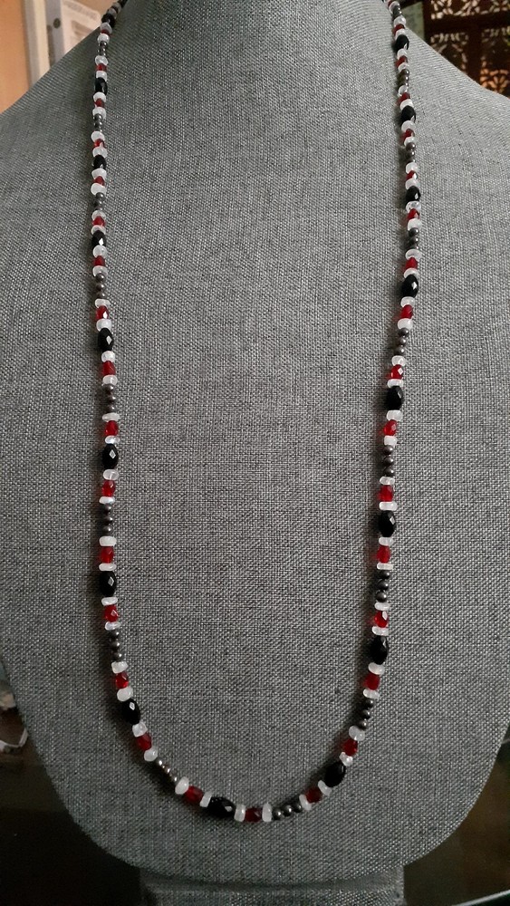 Red & Black Multi Bead Gemstone. 36" Can Double Up